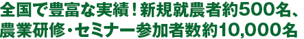 全国で豊富な実績！新規就農者約500名、農業研修・セミナー参加者数約10,000名